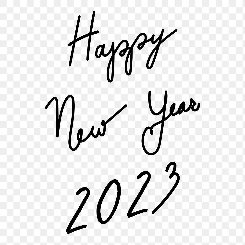 New Year 2023 png sticker typography, minimal ink hand drawn greeting