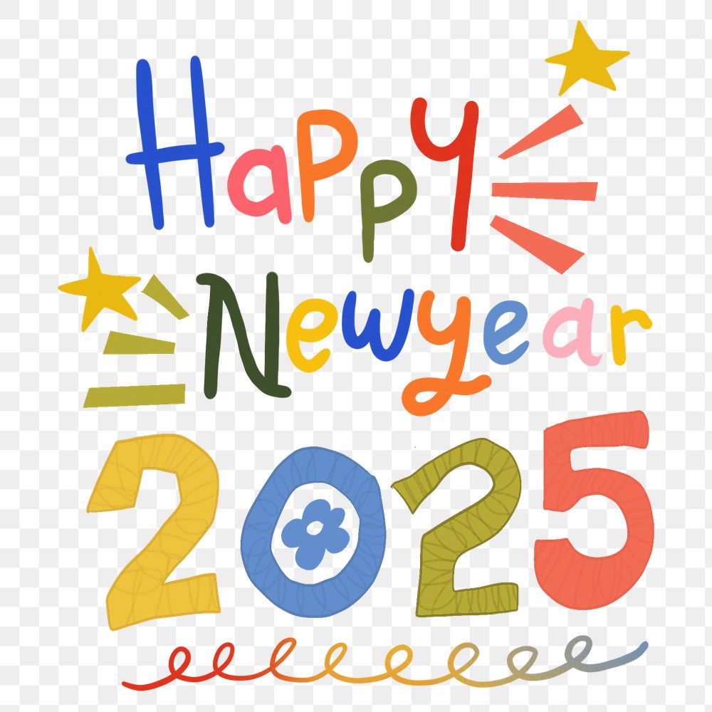Png New Year 2025 sticker typography, festive greeting