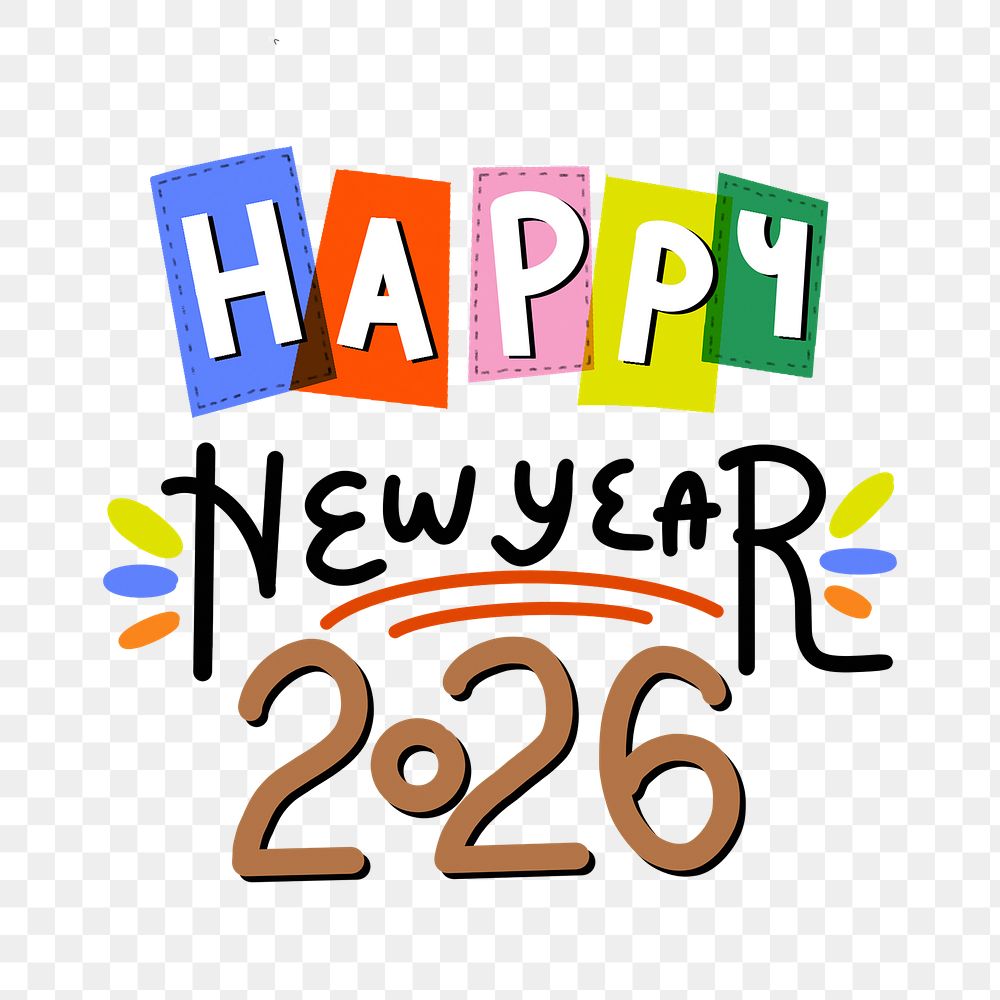 Png New Year 2026 sticker typography, festive greeting