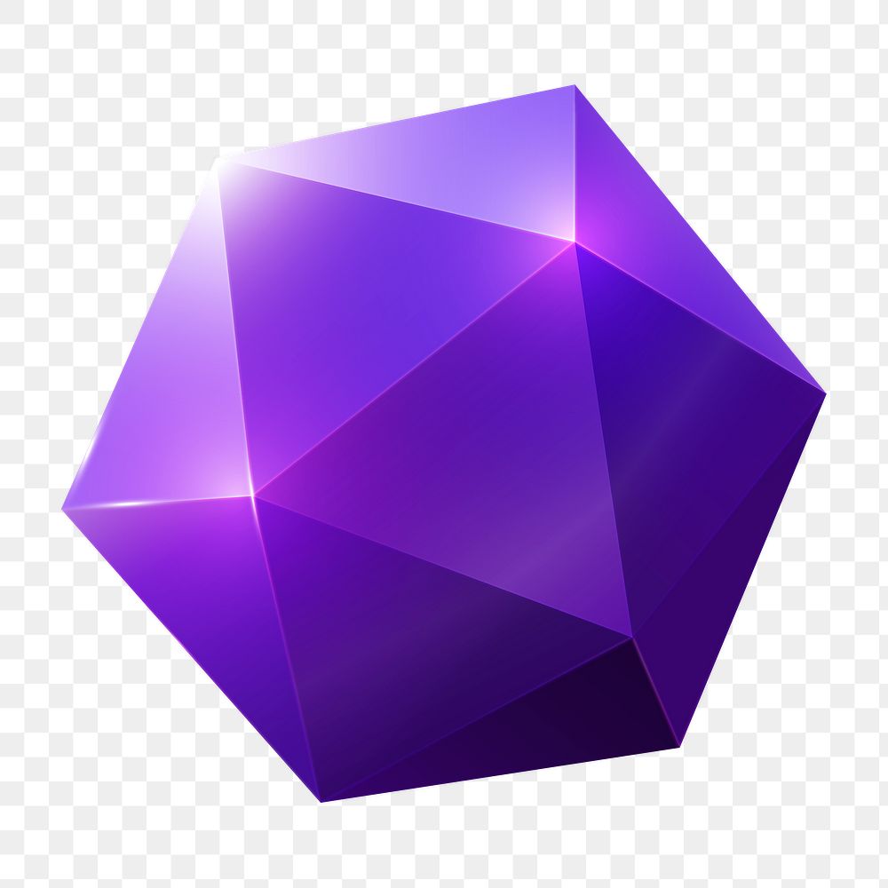 3D prism png element, geometric shape in purple on transparent background