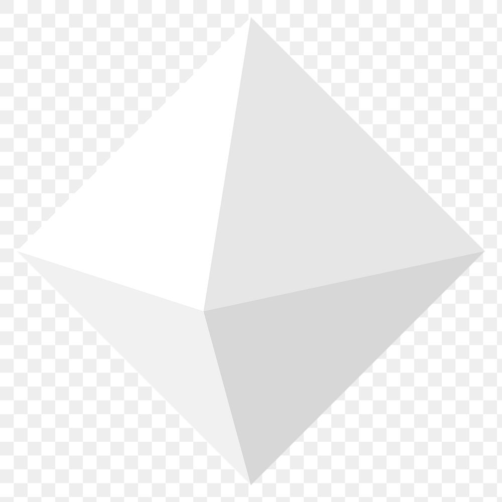 3D octahedron png element, geometric shape in white on transparent background