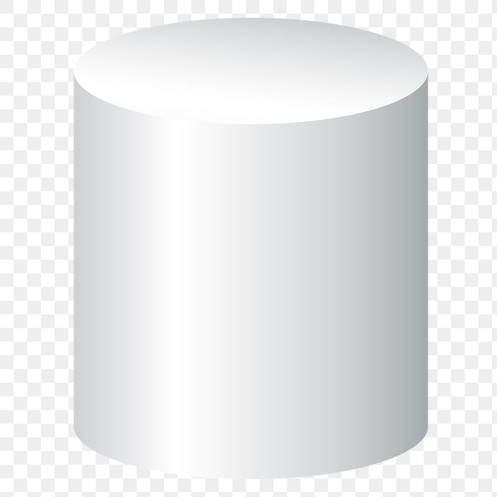 3D cylinder png element, geometric shape in white on transparent background