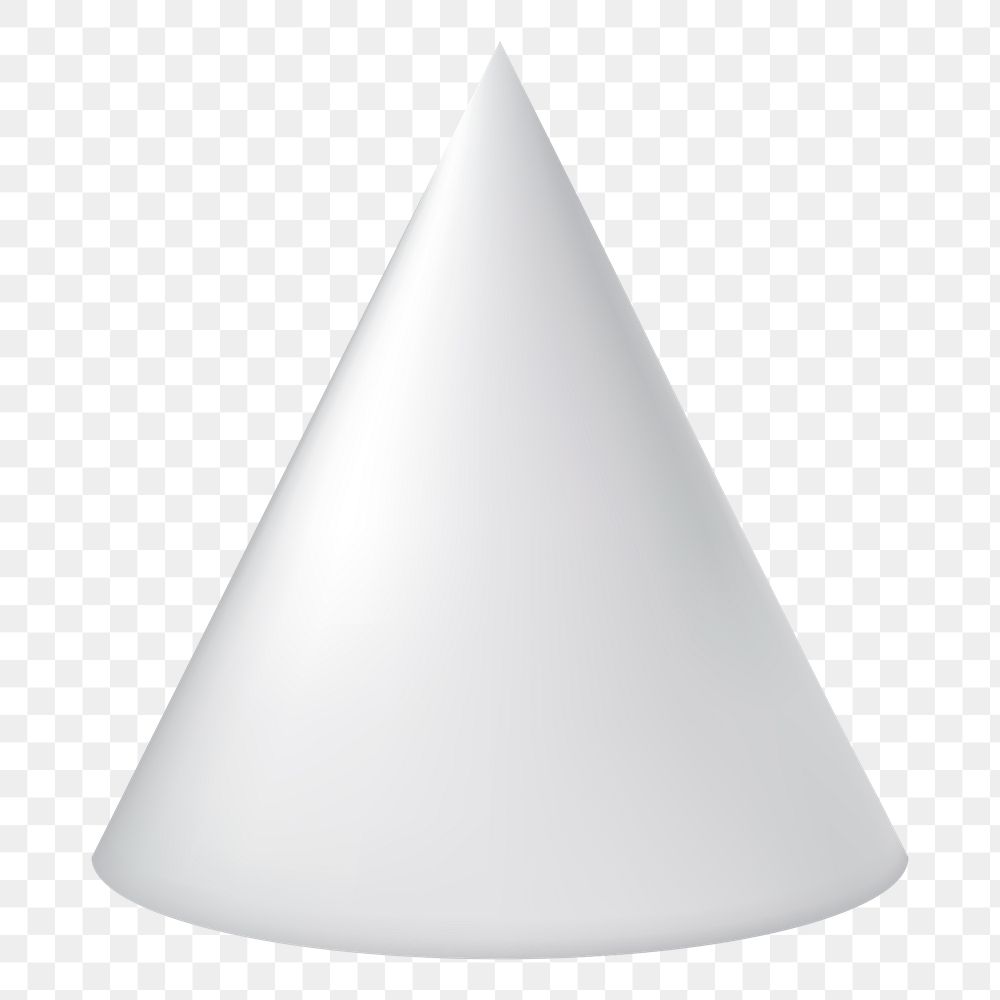 Geometric cone png shape, 3D rendering in white on transparent background