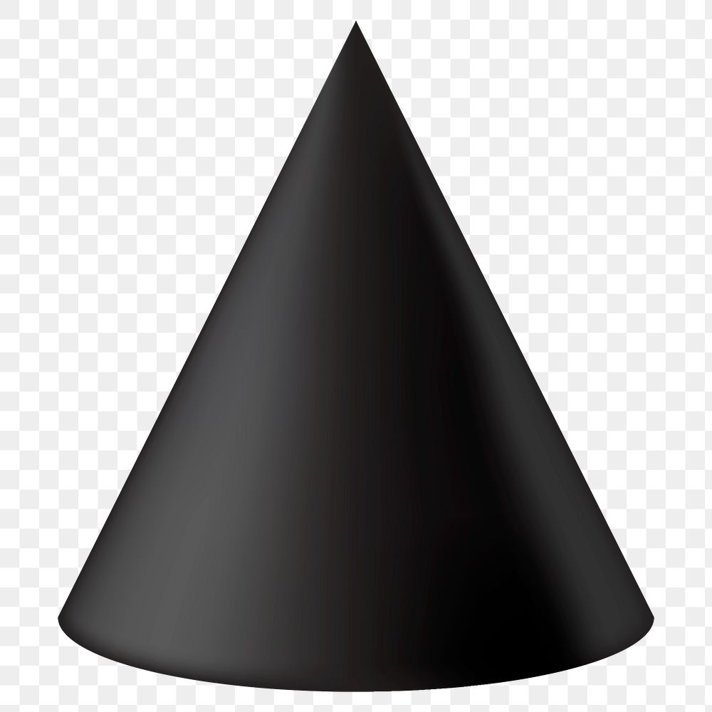 Cone png, 3D geometrical shape in black on transparent background