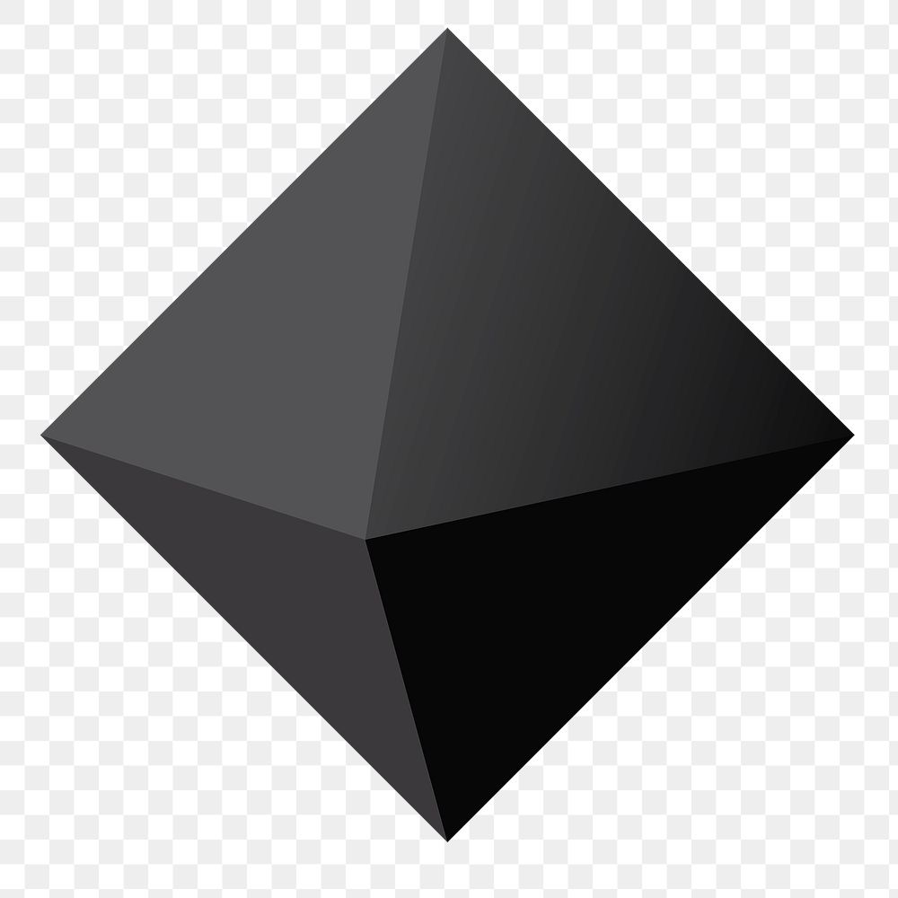 Octahedron png, 3D geometrical shape in black on transparent background