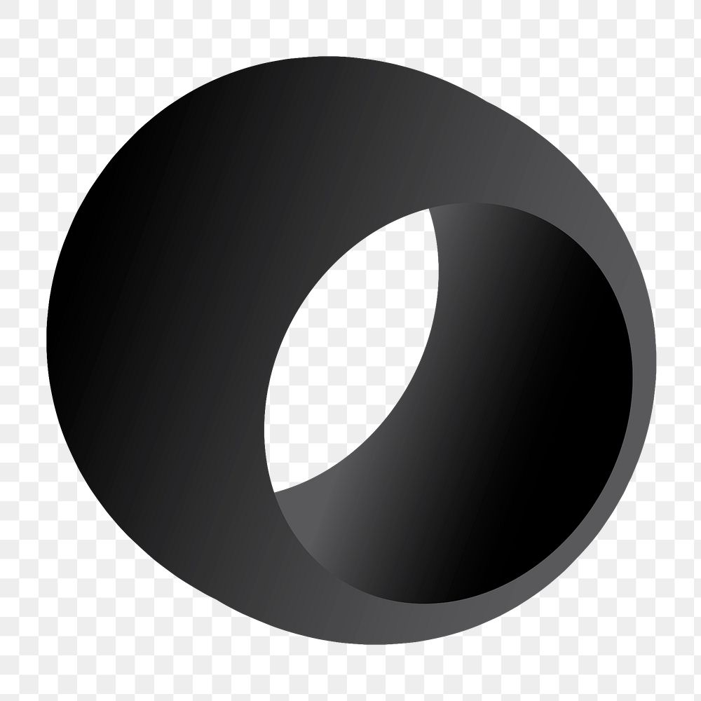 Black ring png shape, 3D rendering geometric element on transparent background