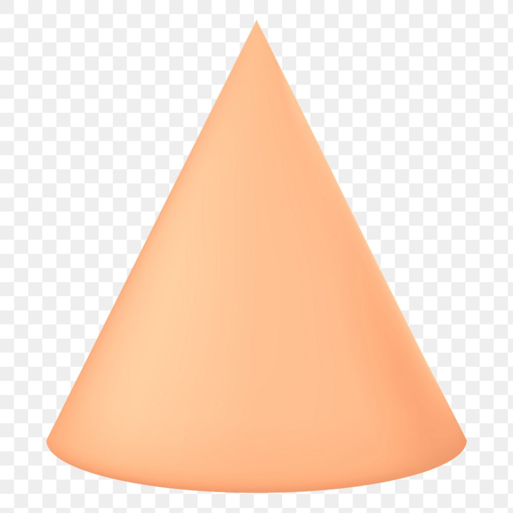 Geometric cone png shape, 3D rendering in orange on transparent background