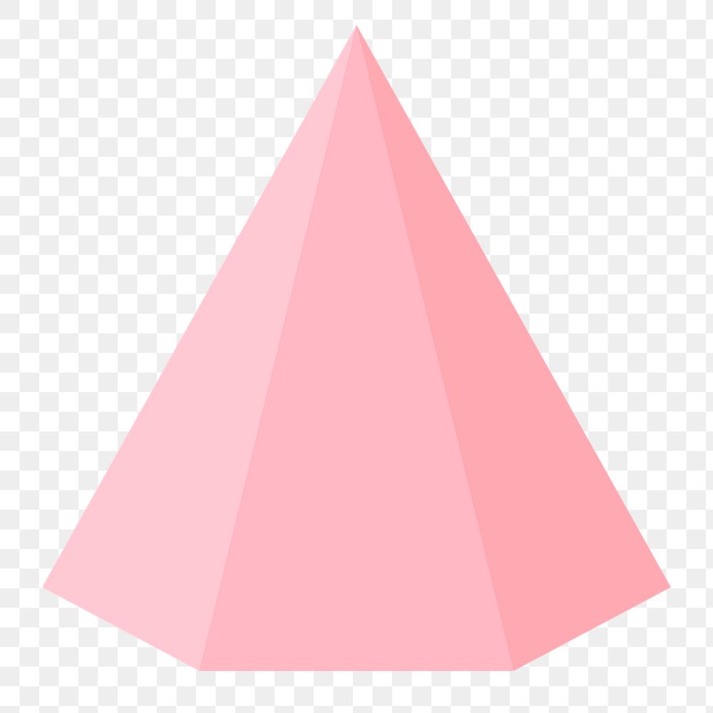 3D hexagonal pyramid png element, geometric shape in pink on transparent background