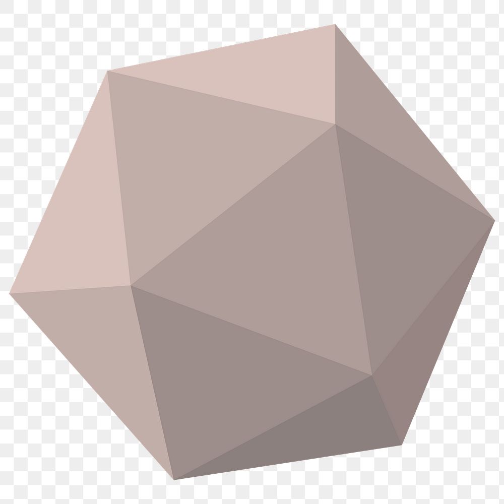 3D icosahedron png element, geometric shape in pink on transparent background