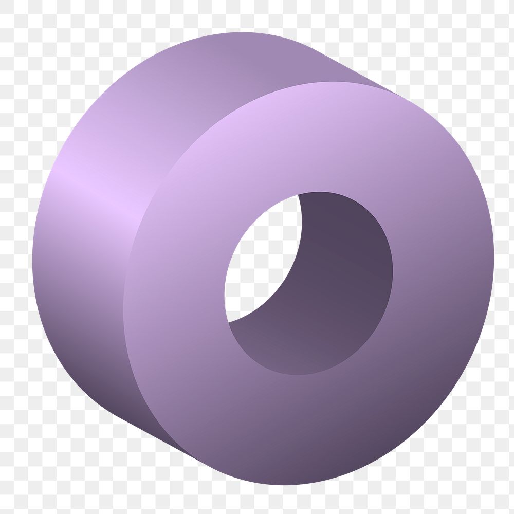 3D ring png element, geometric shape in purple on transparent background