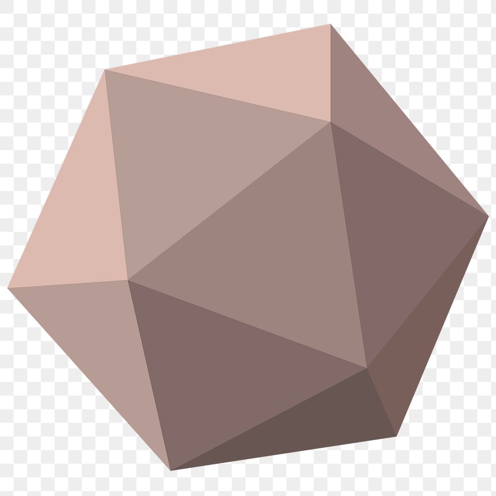 Pink icosahedron png shape, 3D rendering geometric element on transparent background