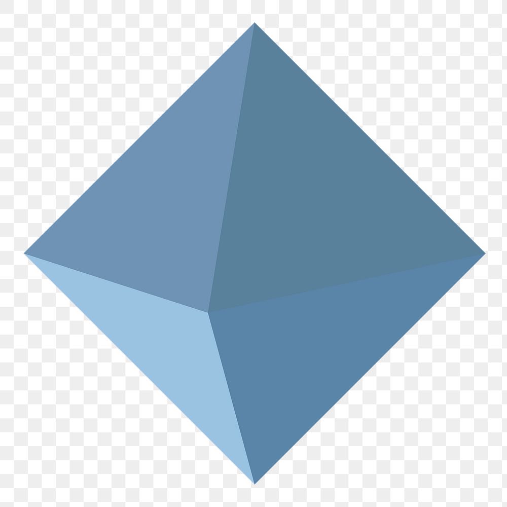 Octahedron png, 3D geometrical shape in blue on transparent background