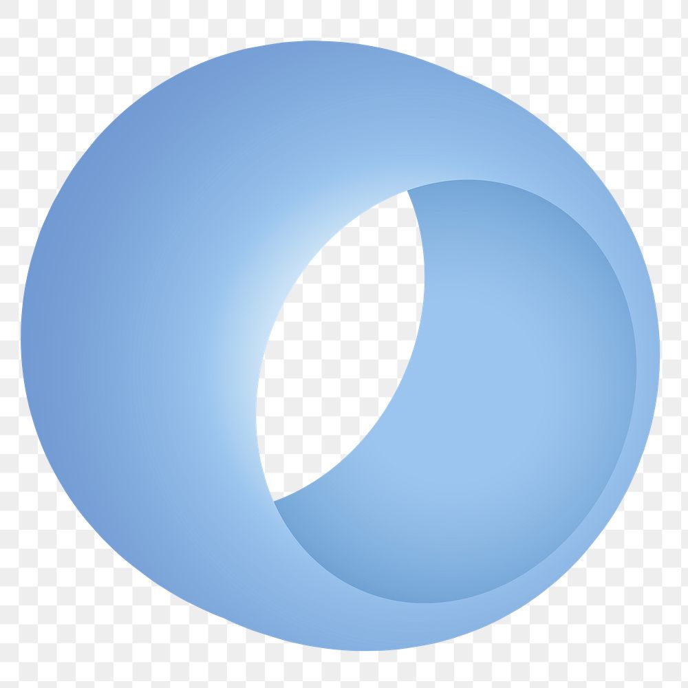 Blue ring png shape, 3D rendering geometric element on transparent background