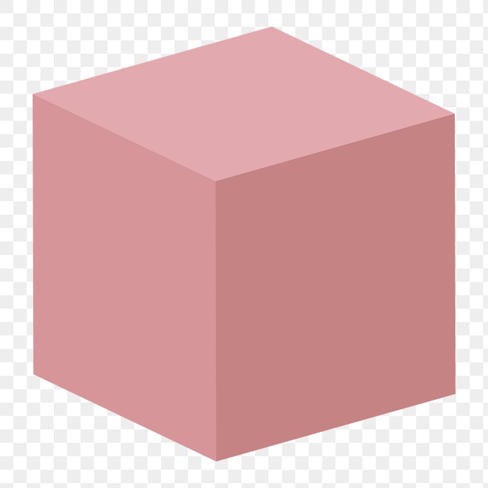 3D cube png element, geometric shape in pink on transparent background