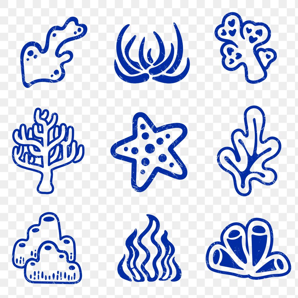 Underwater coral png sticker, marine life on transparent background set