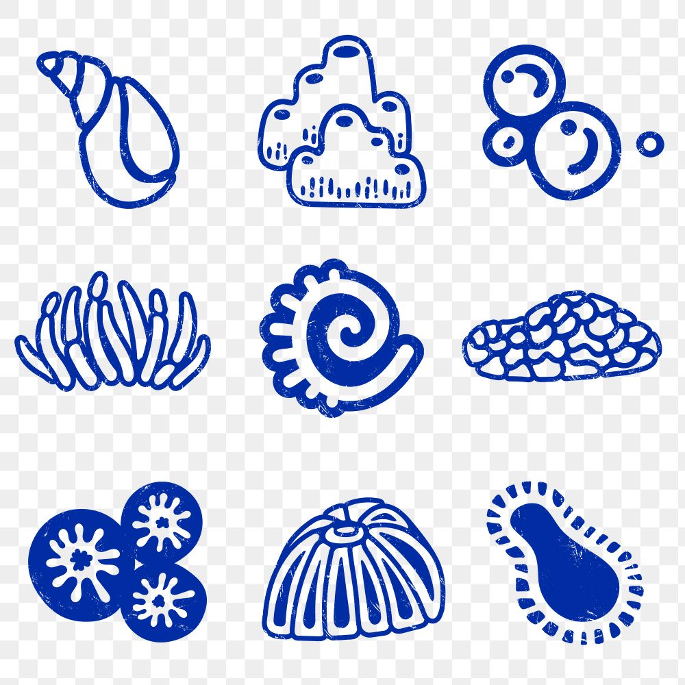 Underwater coral png sticker, marine creature on transparent background set