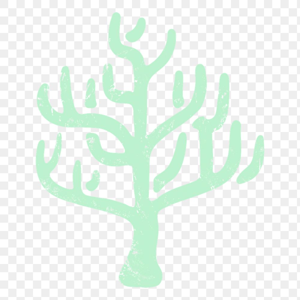 Coral reef png collage element, pastel green marine sticker on transparent background