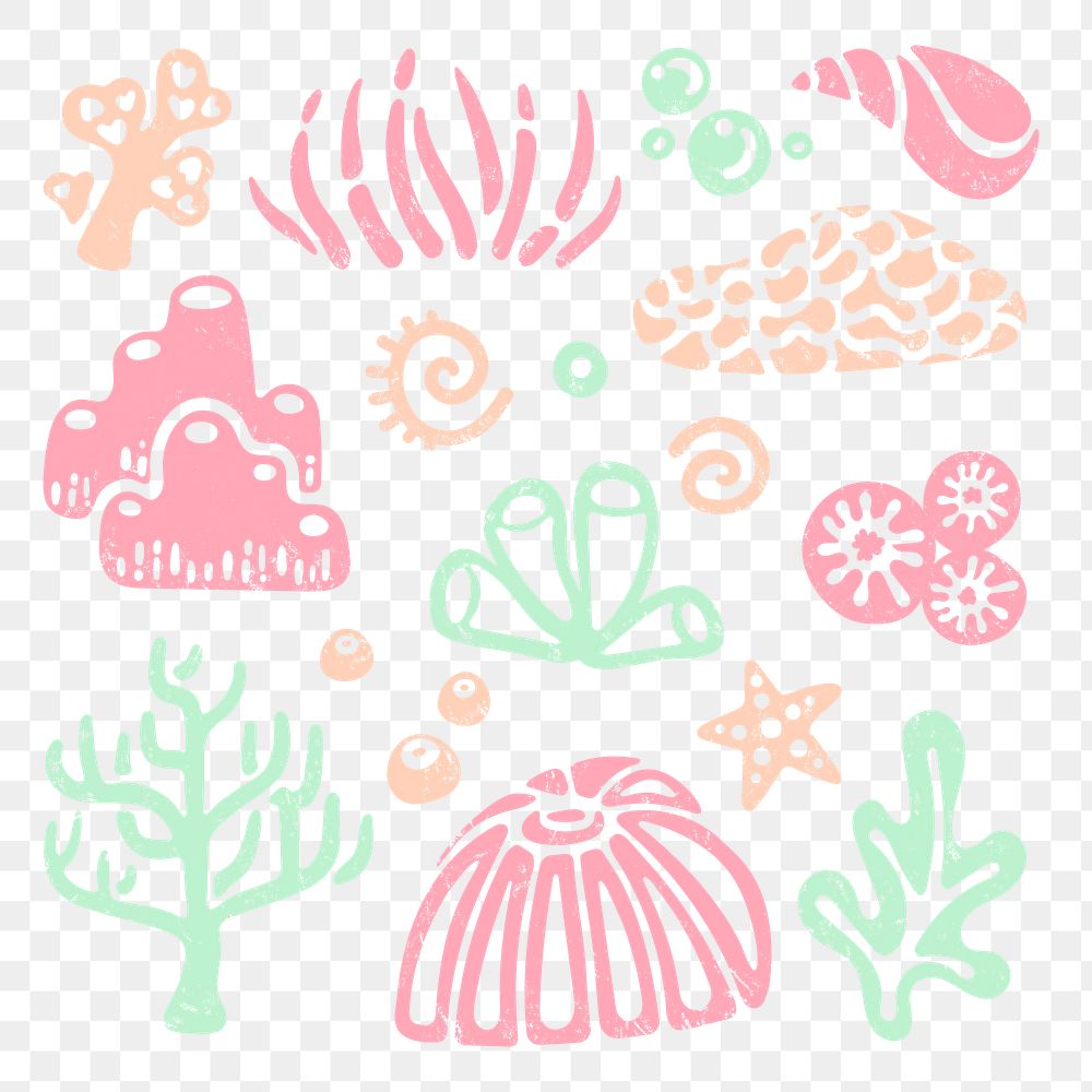 Underwater coral png sticker, marine creature on transparent background set