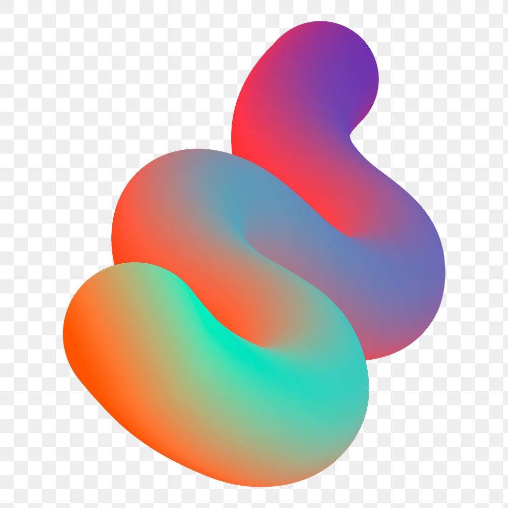 Twisted 3D png abstract shape, gradient fluid on transparent background