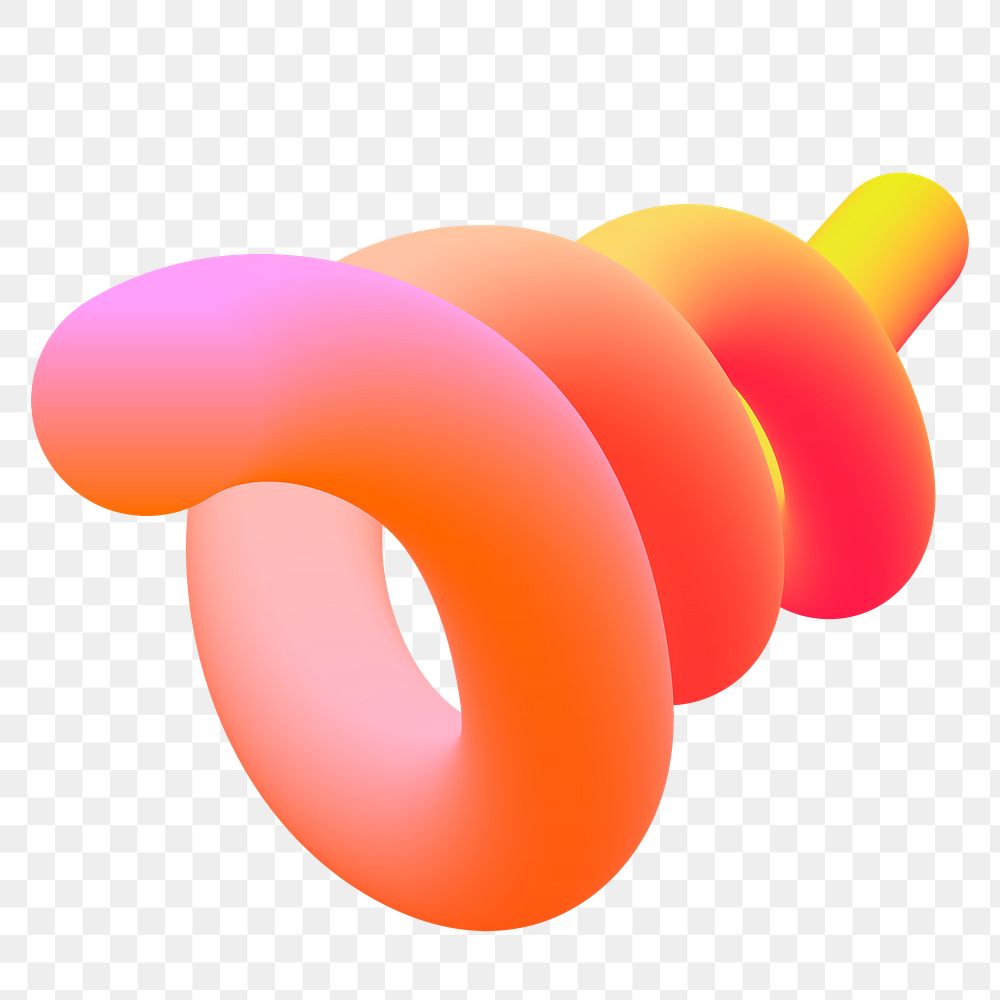 Abstract 3D png fluid shape, orange gradient on transparent background