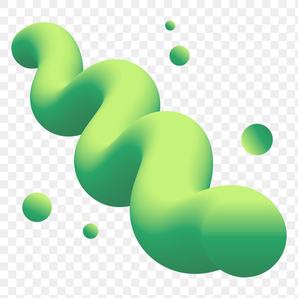 Twisted 3D png abstract shape clipart, green liquid texture on transparent background