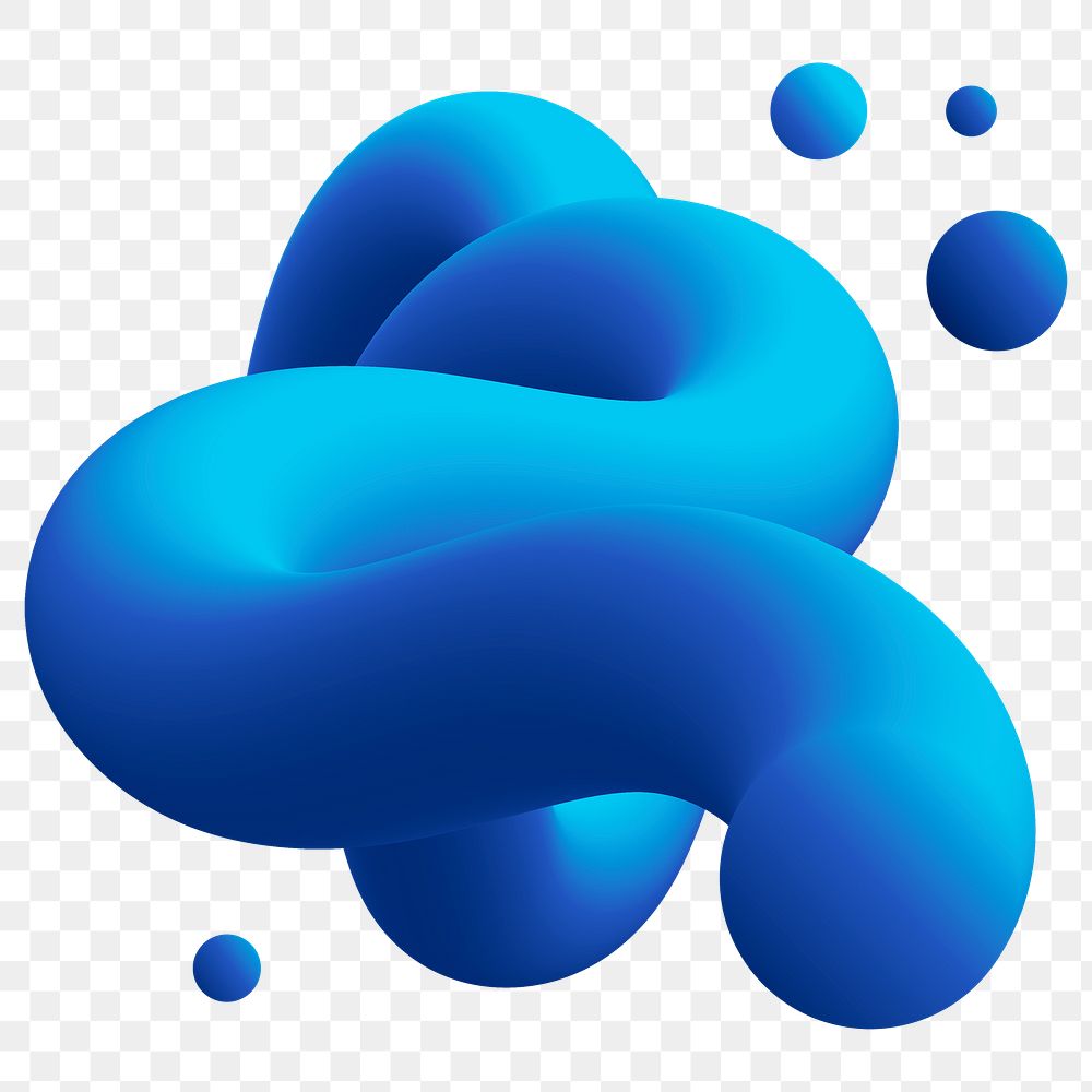 3D abstract png fluid shape, blue colorful texture on transparent background