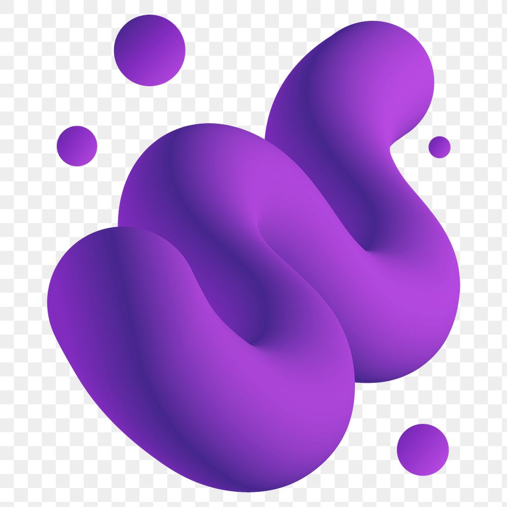 3D abstract png fluid shape, purple colorful texture on transparent background