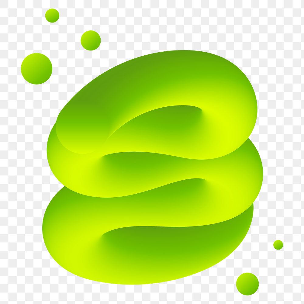 3D abstract png fluid shape, green colorful texture on transparent background