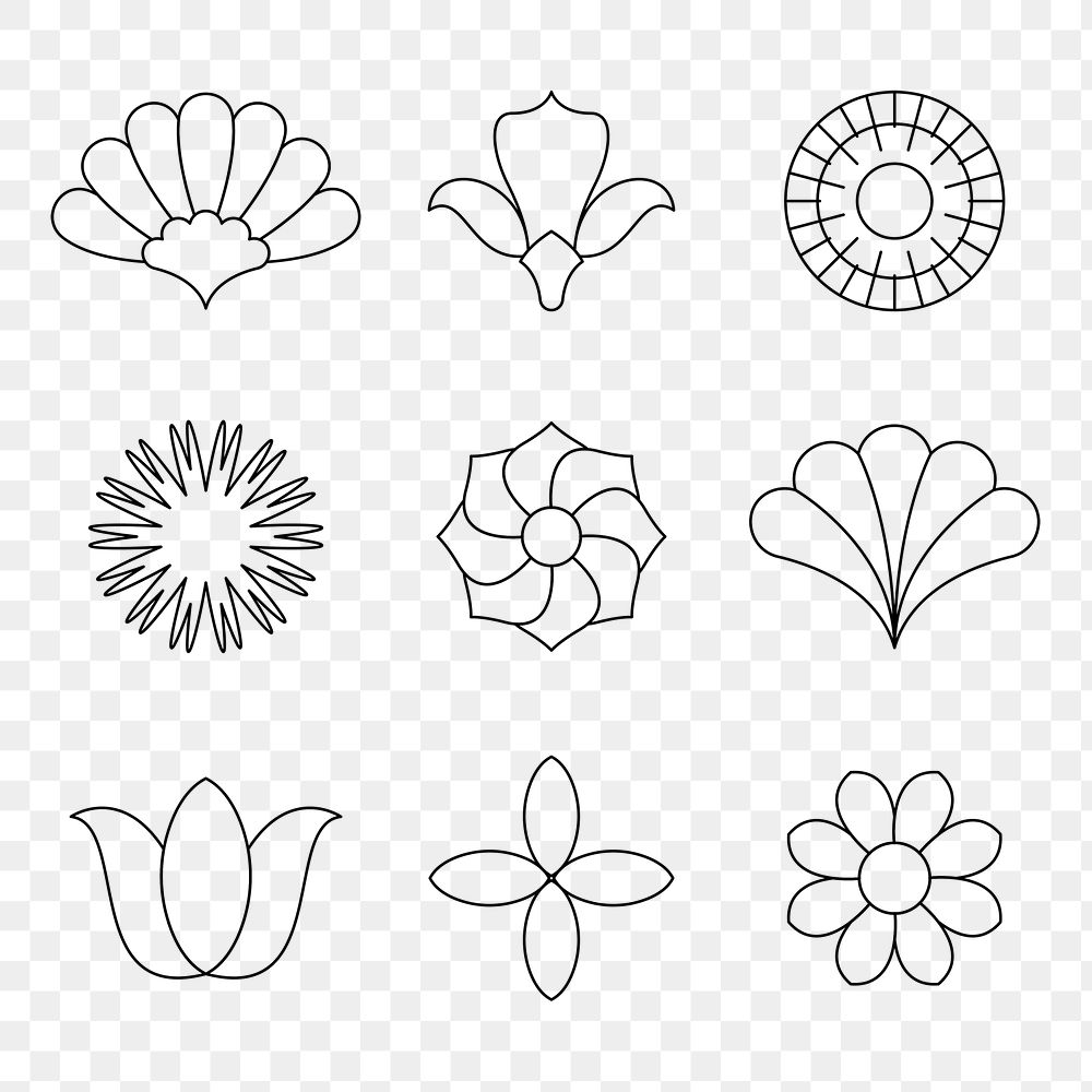 Simple flower png elements, botanical doodle graphic design set