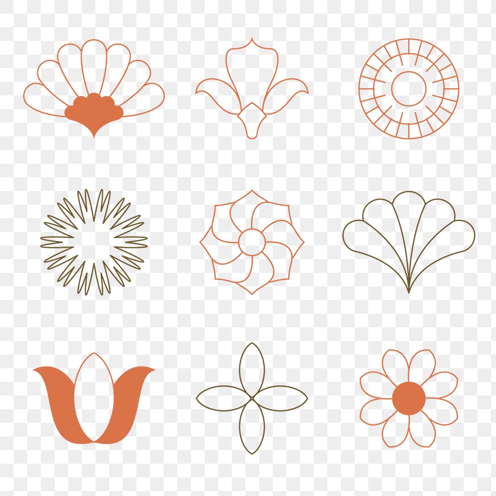 Flower elements png, botanical doodle graphic design collection
