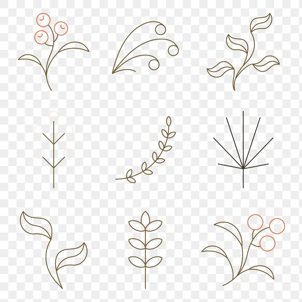 Tree element png, simple plant graphic design set