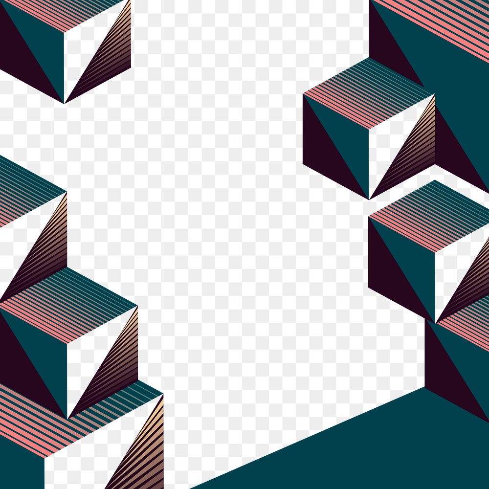 3d cube frame png, geometric retro graphic design on transparent background