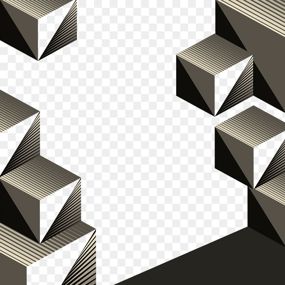 Cubic border png frame, geometric retro graphic design 
