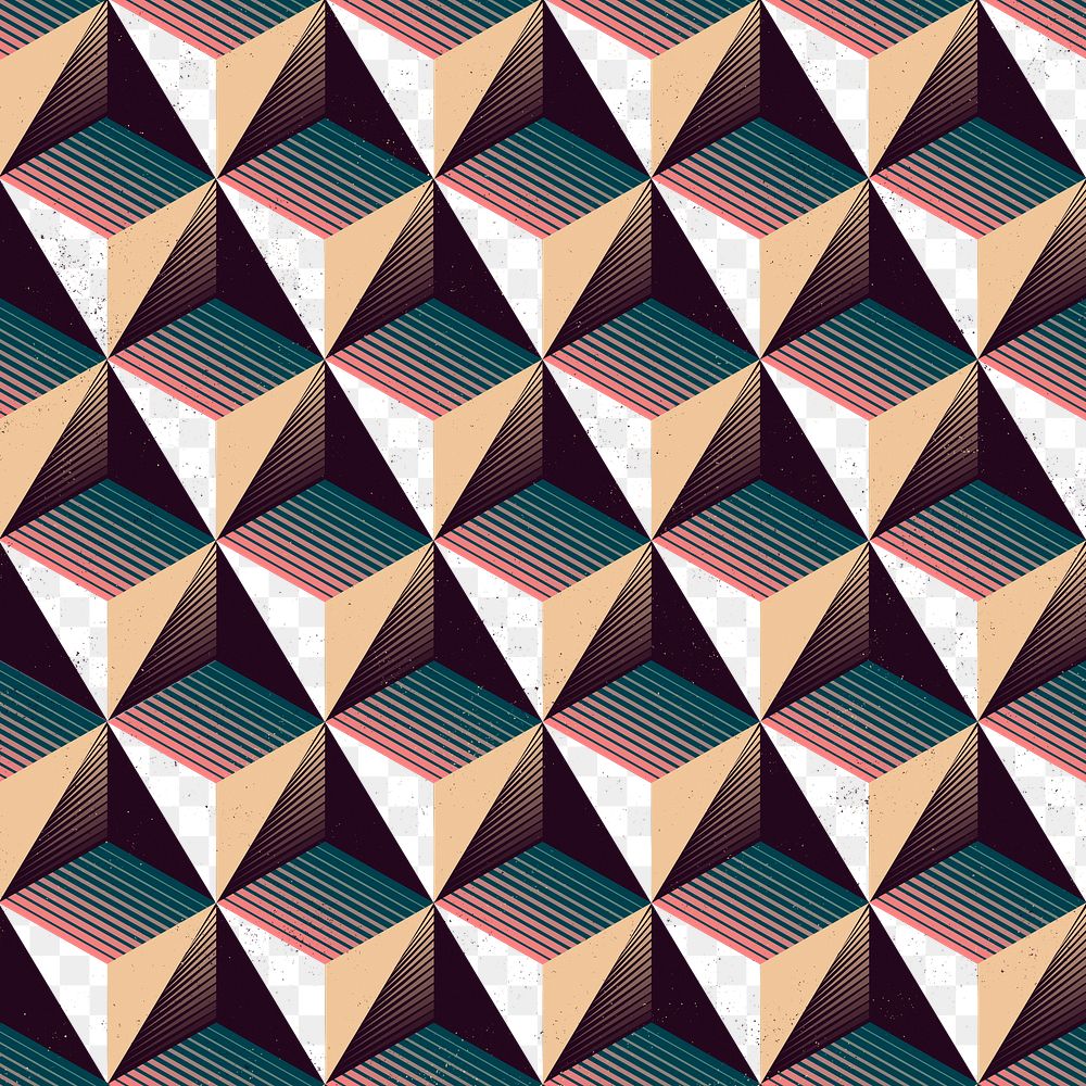 3d cube pattern png, retro style, tetrahedron design on transparent background