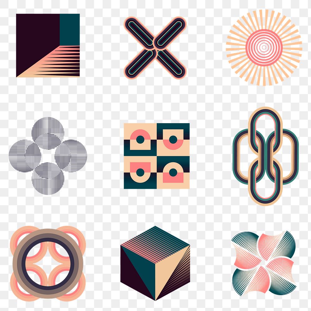 Geometric shape png stickers, abstract retro style set