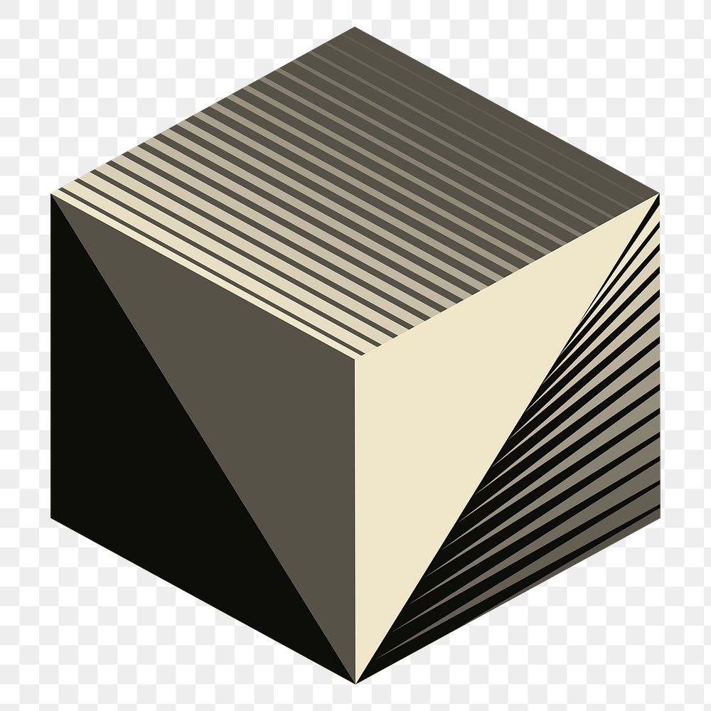 Cubic geometric png sticker, retro 3d cube square shape design