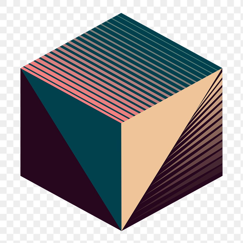 3d cube geometric png sticker, retro square shape design