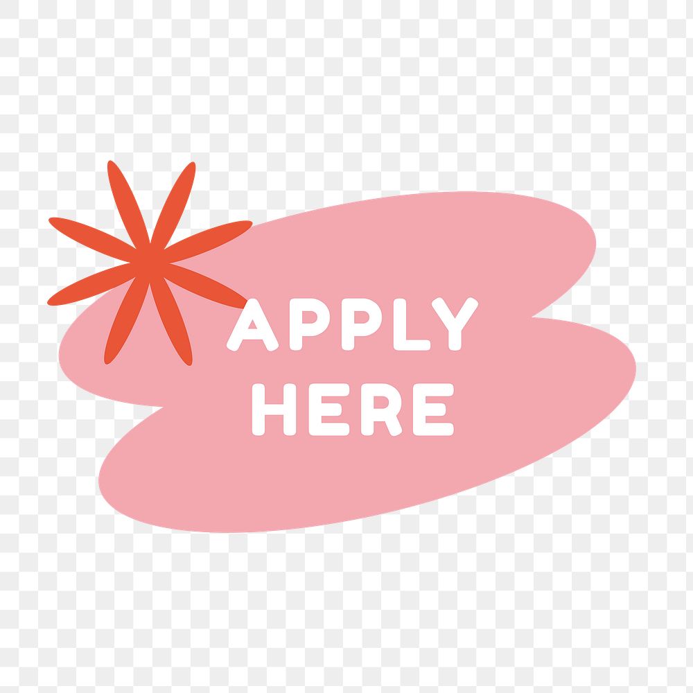 Apply here png sticker, color retro badge, transparent background