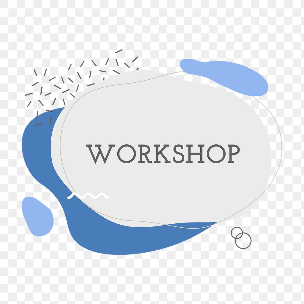 Workshop png sticker, grey retro badge, transparent background