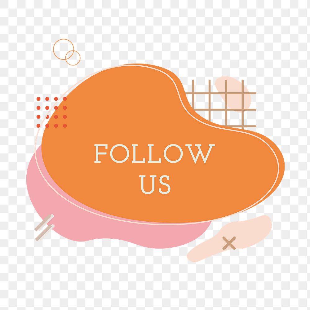 Follow us png sticker, orange retro badge, transparent background