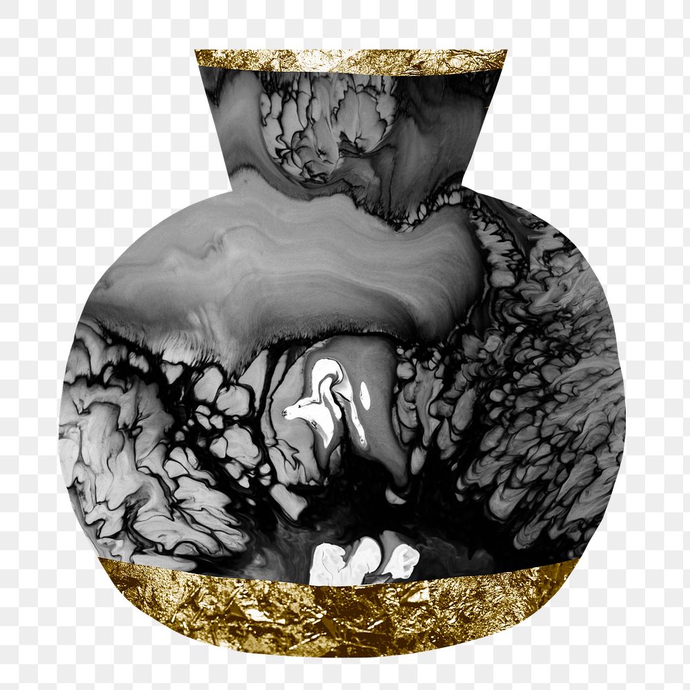 Kintsugi abstract vase png clipart, abstract marble pottery on transparent background