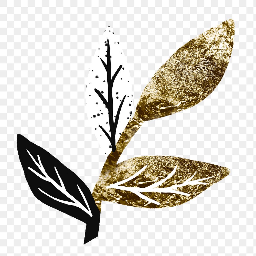 Aesthetic leaf png nature sticker, golden abstract design on transparent background