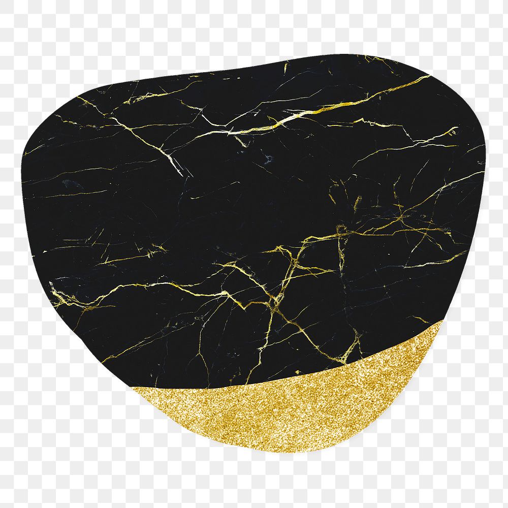 Kintsugi abstract png shape sticker, black aesthetic on transparent background