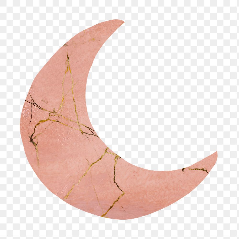 Pink crescent moon png sticker, marble aesthetic on transparent background