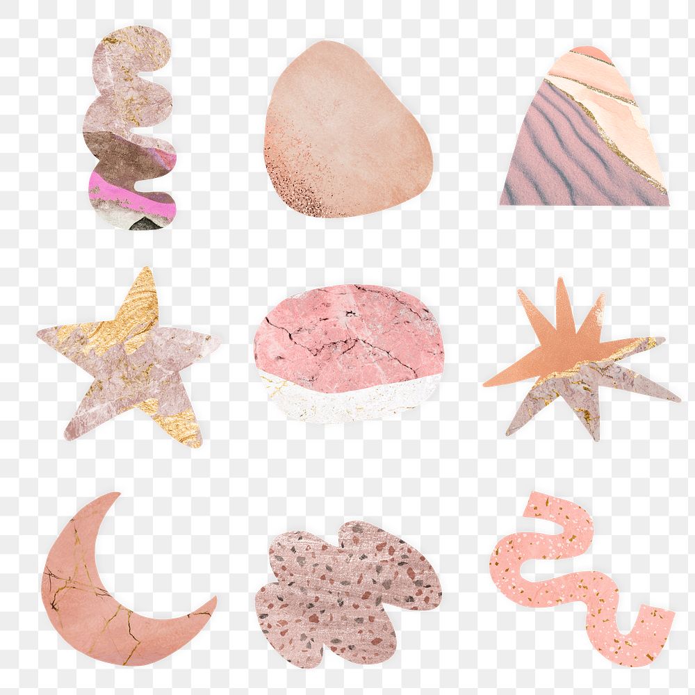 Cute shape png sticker, pink and gold aesthetic design set on transparent background