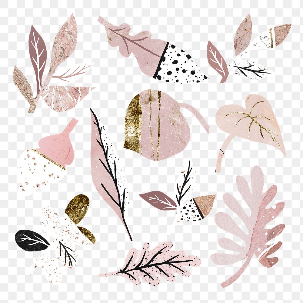 Aesthetic leaf png nature sticker, pink abstract design set on transparent background