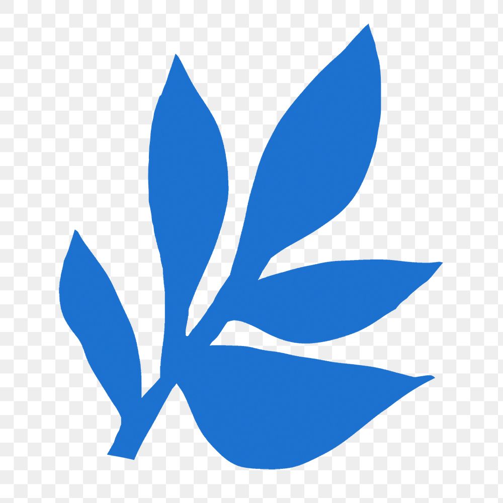Blue leaf png sticker, flat nature graphic on transparent background