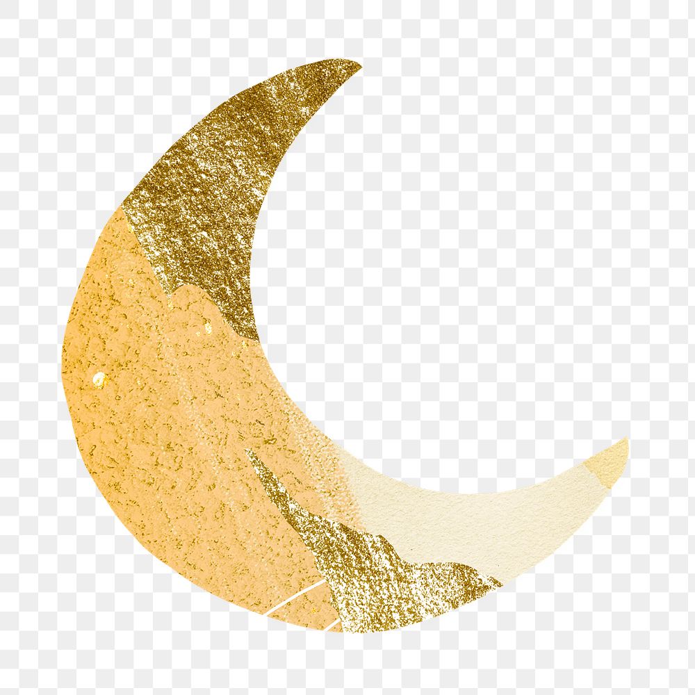 Golden crescent moon png clipart, kintsugi design on transparent background