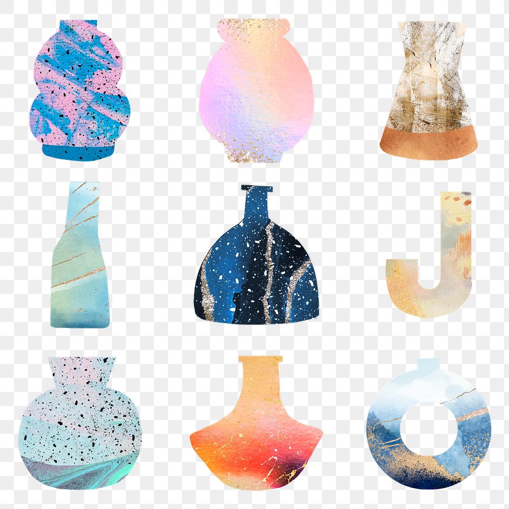 Aesthetic vase png clipart, marble abstract, colorful pottery design set on transparent background