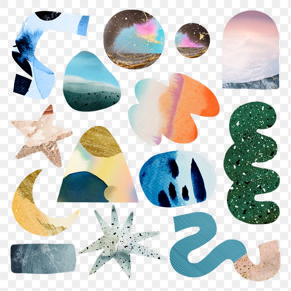 Aesthetic shapes png clipart, colorful abstract design set on transparent background